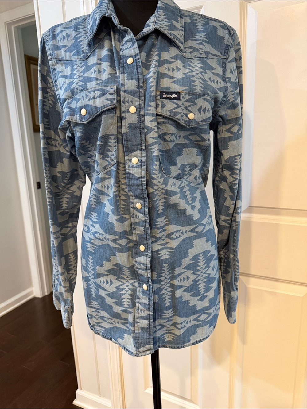 Wrangler Blue Patterned Western Button-Down Shirt